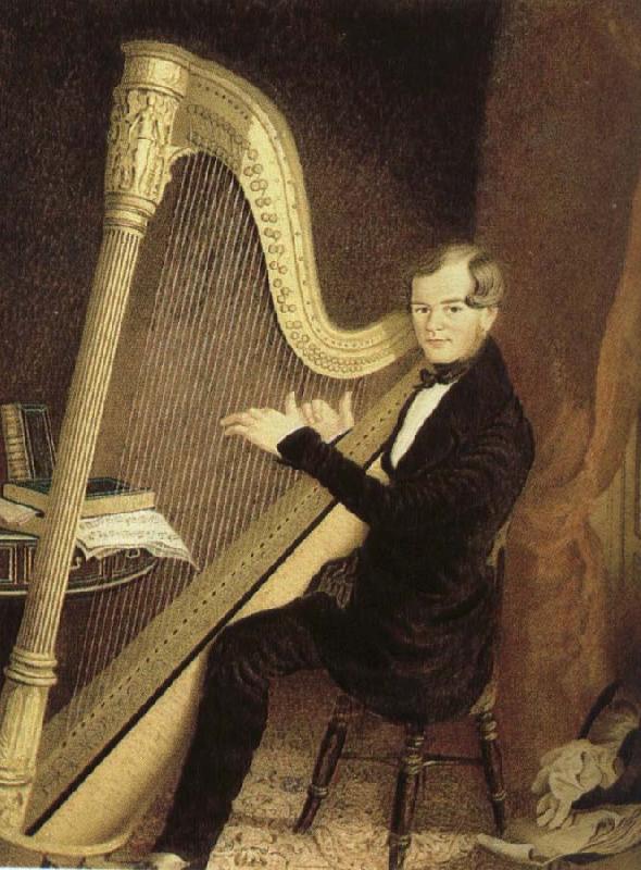 unknow artist an early 19th century pedal harp player oil painting image